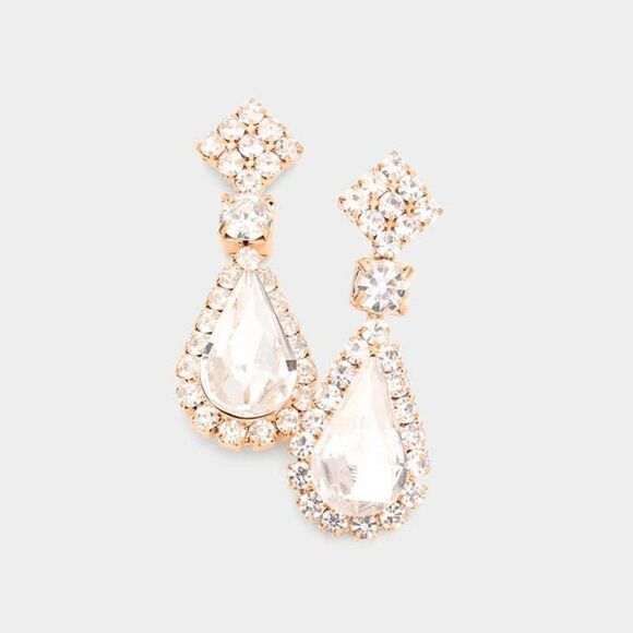 Teardrop Stone Accented Dangle Evening Rose Gold Earrings - Picture 4 of 6